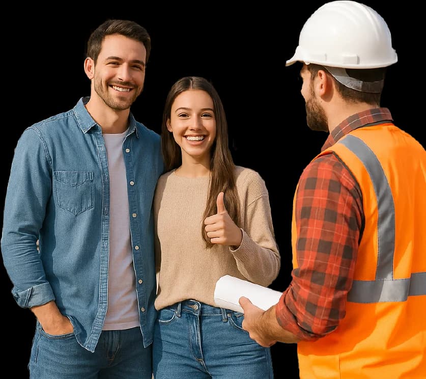 Construction professional using RenovisionTech software on tablet at job site